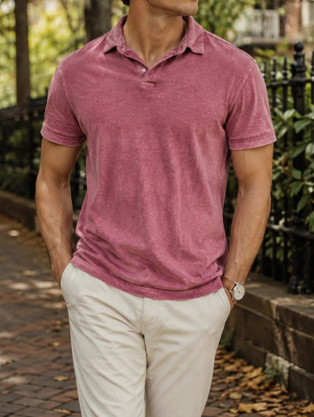 John Varvatos Vintage Wash Rose Pink 100% Cotton Short Sleeve Polo Shirt Casual